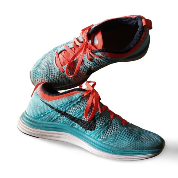 Nike Shoes - Nike Flyknit Lunar One Sz 7.5 Athletic Sneaker Teal Turquoise Orange Laces, EUC
